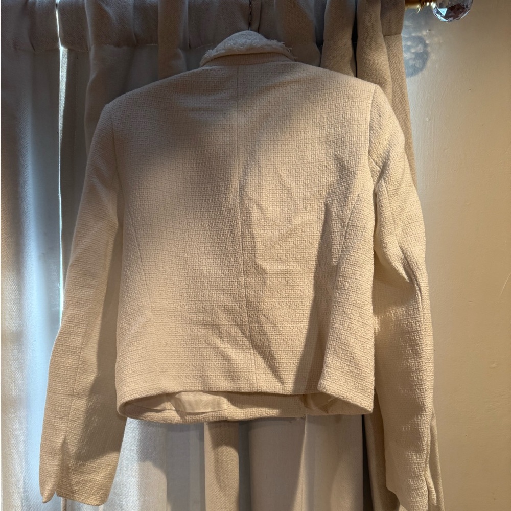 ZARA CROPPED TEXTURED BLAZER WHITE SIZE M - Picture 5 of 5